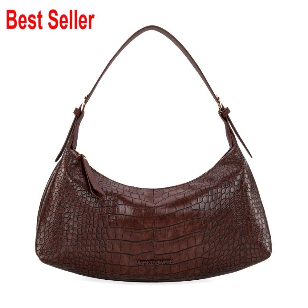 Faux Leather Shoulder Bag with Adjustable Strap, Zipper Closure